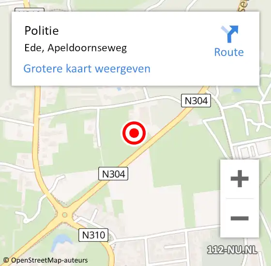 Locatie op kaart van de 112 melding: Politie Ede, Apeldoornseweg op 15 april 2024 09:05