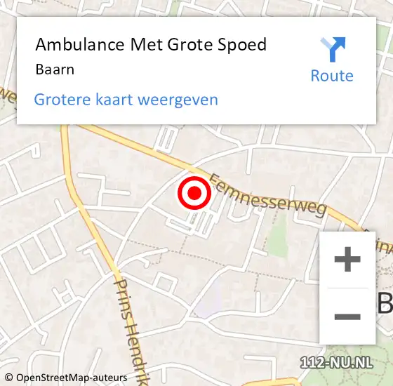 Locatie op kaart van de 112 melding: Ambulance Met Grote Spoed Naar Baarn op 15 april 2024 09:20