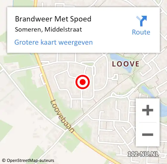 Locatie op kaart van de 112 melding: Brandweer Met Spoed Naar Someren, Middelstraat op 15 april 2024 09:30