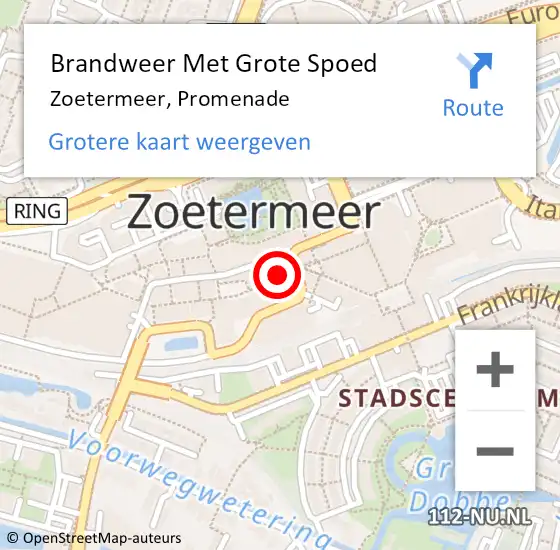 Locatie op kaart van de 112 melding: Brandweer Met Grote Spoed Naar Zoetermeer, Promenade op 15 april 2024 09:59