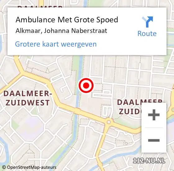 Locatie op kaart van de 112 melding: Ambulance Met Grote Spoed Naar Alkmaar, Johanna Naberstraat op 15 april 2024 10:05