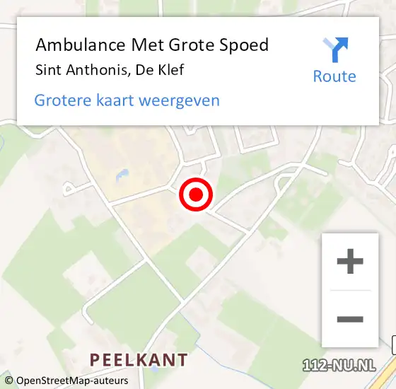 Locatie op kaart van de 112 melding: Ambulance Met Grote Spoed Naar Sint Anthonis, De Klef op 9 september 2013 18:36