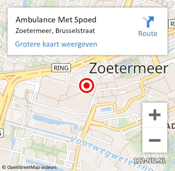Locatie op kaart van de 112 melding: Ambulance Met Spoed Naar Zoetermeer, Brusselstraat op 15 april 2024 10:10