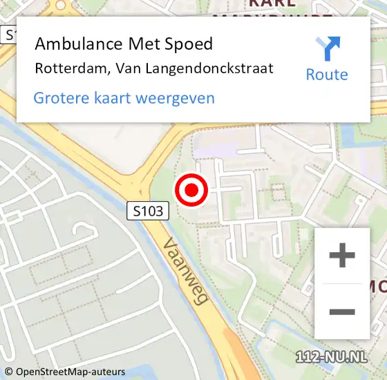 Locatie op kaart van de 112 melding: Ambulance Met Spoed Naar Rotterdam, Van Langendonckstraat op 15 april 2024 10:23