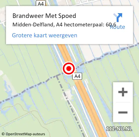 Locatie op kaart van de 112 melding: Brandweer Met Spoed Naar Midden-Delfland, A4 hectometerpaal: 60,6 op 15 april 2024 10:43