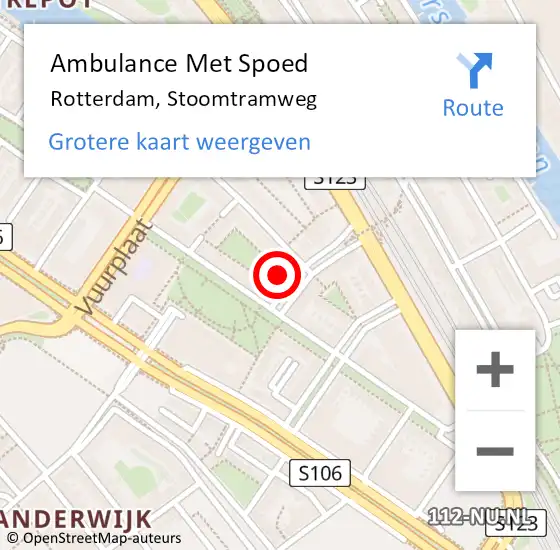 Locatie op kaart van de 112 melding: Ambulance Met Spoed Naar Rotterdam, Stoomtramweg op 15 april 2024 10:46