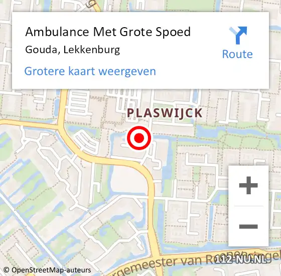 Locatie op kaart van de 112 melding: Ambulance Met Grote Spoed Naar Gouda, Lekkenburg op 15 april 2024 11:09