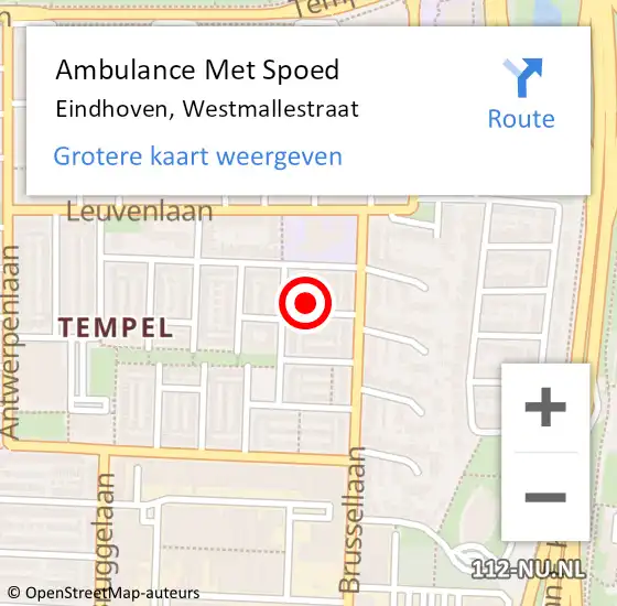 Locatie op kaart van de 112 melding: Ambulance Met Spoed Naar Eindhoven, Westmallestraat op 2 oktober 2014 14:05