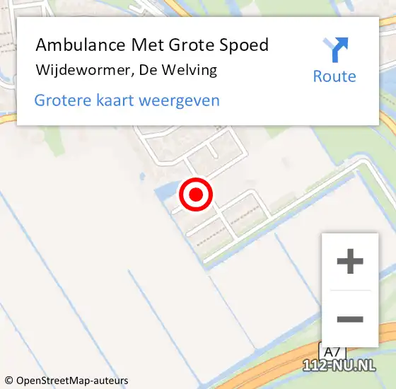 Locatie op kaart van de 112 melding: Ambulance Met Grote Spoed Naar Wijdewormer, De Welving op 15 april 2024 11:20