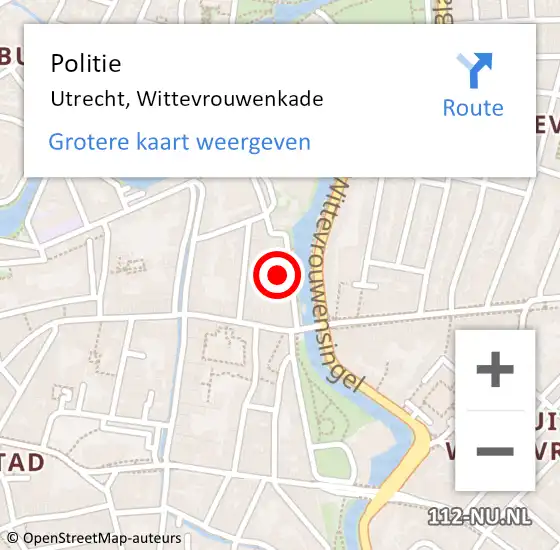 Locatie op kaart van de 112 melding: Politie Utrecht, Wittevrouwenkade op 15 april 2024 11:30