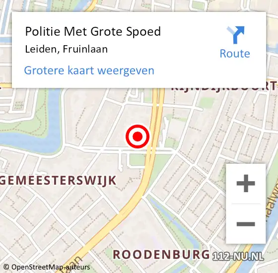 Locatie op kaart van de 112 melding: Politie Met Grote Spoed Naar Leiden, Fruinlaan op 15 april 2024 11:44