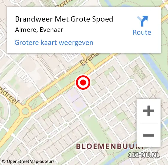 Locatie op kaart van de 112 melding: Brandweer Met Grote Spoed Naar Almere, Evenaar op 15 april 2024 11:53