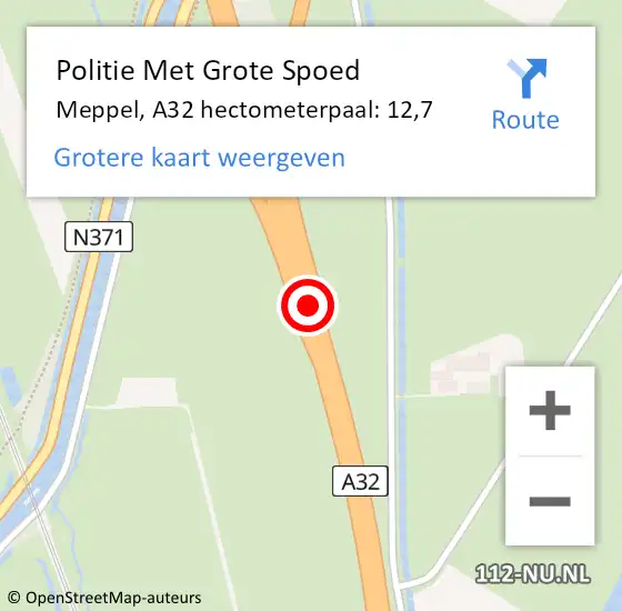 Locatie op kaart van de 112 melding: Politie Met Grote Spoed Naar Meppel, A32 hectometerpaal: 12,7 op 15 april 2024 12:07