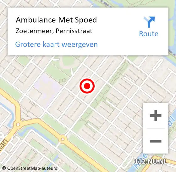 Locatie op kaart van de 112 melding: Ambulance Met Spoed Naar Zoetermeer, Pernisstraat op 15 april 2024 12:23