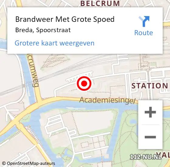 Locatie op kaart van de 112 melding: Brandweer Met Grote Spoed Naar Breda, Spoorstraat op 15 april 2024 12:23