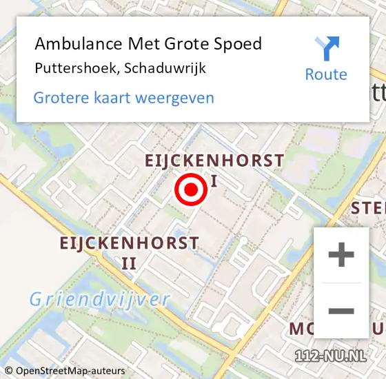 Locatie op kaart van de 112 melding: Ambulance Met Grote Spoed Naar Puttershoek, Schaduwrijk op 15 april 2024 12:33