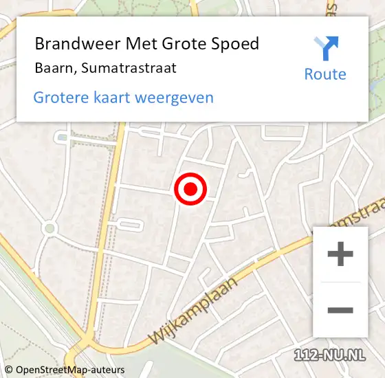 Locatie op kaart van de 112 melding: Brandweer Met Grote Spoed Naar Baarn, Sumatrastraat op 15 april 2024 12:45