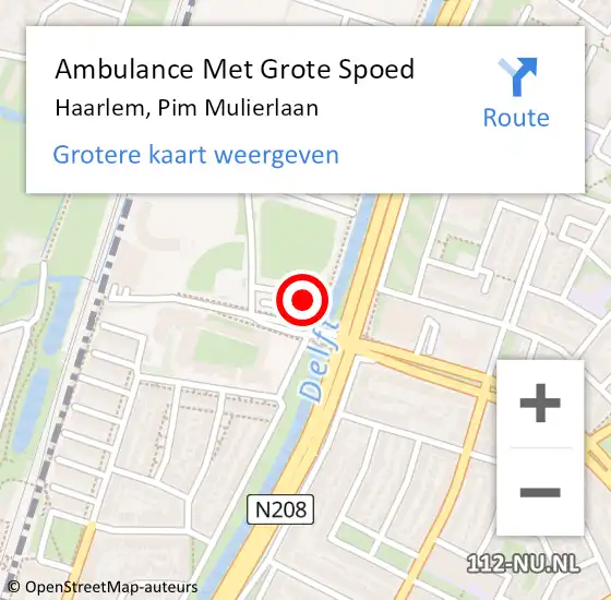 Locatie op kaart van de 112 melding: Ambulance Met Grote Spoed Naar Haarlem, Pim Mulierlaan op 15 april 2024 12:47