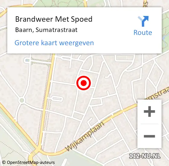 Locatie op kaart van de 112 melding: Brandweer Met Spoed Naar Baarn, Sumatrastraat op 15 april 2024 12:53