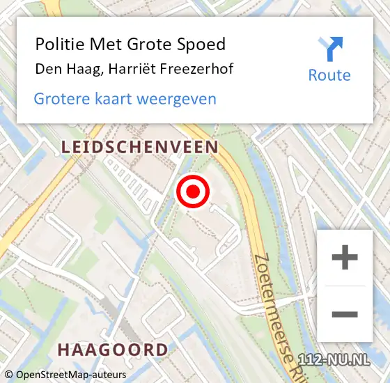 Locatie op kaart van de 112 melding: Politie Met Grote Spoed Naar Den Haag, Harriët Freezerhof op 15 april 2024 12:55