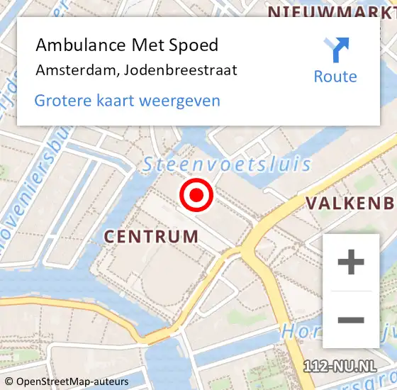 Locatie op kaart van de 112 melding: Ambulance Met Spoed Naar Amsterdam, Jodenbreestraat op 15 april 2024 12:57