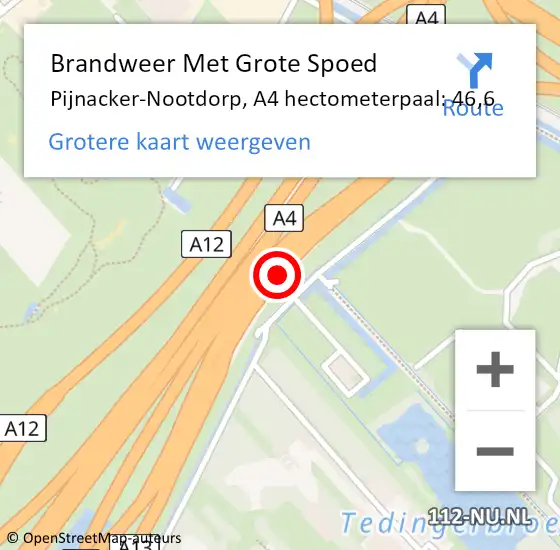Locatie op kaart van de 112 melding: Brandweer Met Grote Spoed Naar Pijnacker-Nootdorp, A4 hectometerpaal: 46,6 op 15 april 2024 12:58