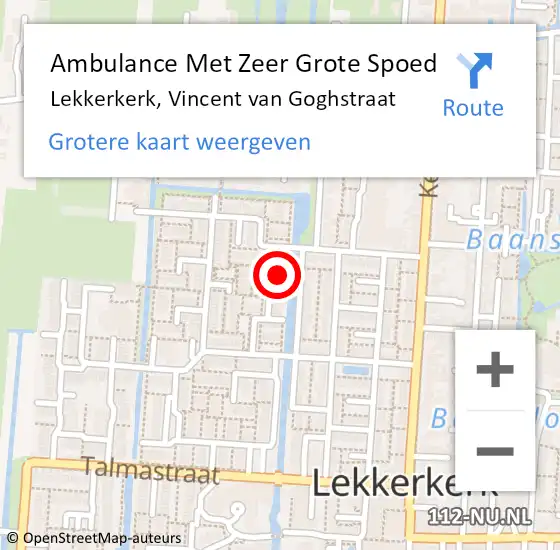 Locatie op kaart van de 112 melding: Ambulance Met Zeer Grote Spoed Naar Lekkerkerk, Vincent van Goghstraat op 15 april 2024 13:03