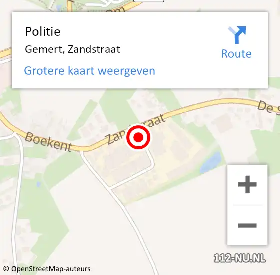 Locatie op kaart van de 112 melding: Politie Gemert, Zandstraat op 15 april 2024 14:01