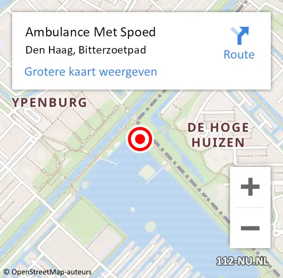 Locatie op kaart van de 112 melding: Ambulance Met Spoed Naar Den Haag, Bitterzoetpad op 15 april 2024 14:04