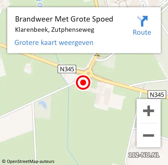 Locatie op kaart van de 112 melding: Brandweer Met Grote Spoed Naar Klarenbeek, Zutphenseweg op 2 oktober 2014 14:27