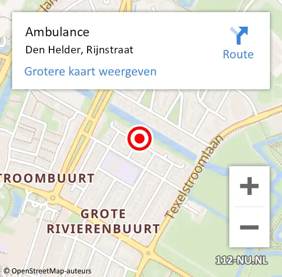 Locatie op kaart van de 112 melding: Ambulance Den Helder, Rijnstraat op 15 april 2024 14:09