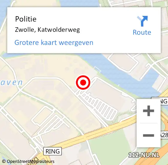 Locatie op kaart van de 112 melding: Politie Zwolle, Katwolderweg op 15 april 2024 14:16