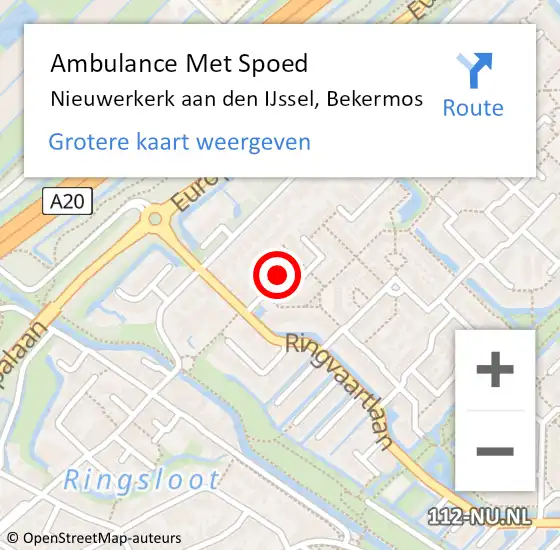 Locatie op kaart van de 112 melding: Ambulance Met Spoed Naar Nieuwerkerk aan den IJssel, Bekermos op 2 oktober 2014 14:29