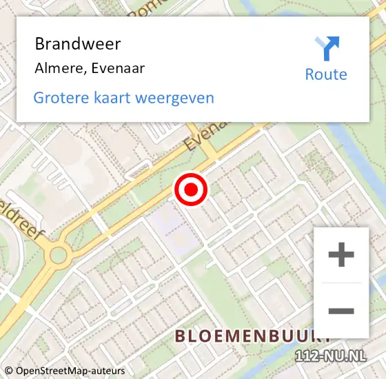 Locatie op kaart van de 112 melding: Brandweer Almere, Evenaar op 15 april 2024 14:18