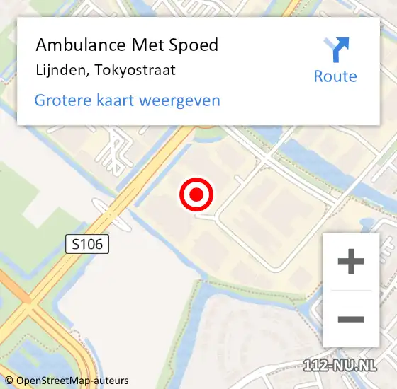 Locatie op kaart van de 112 melding: Ambulance Met Spoed Naar Lijnden, Tokyostraat op 15 april 2024 14:19