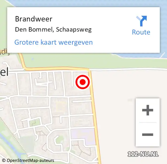 Locatie op kaart van de 112 melding: Brandweer Den Bommel, Schaapsweg op 15 april 2024 14:19