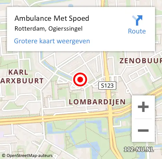 Locatie op kaart van de 112 melding: Ambulance Met Spoed Naar Rotterdam, Ogierssingel op 15 april 2024 14:21