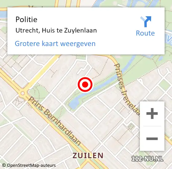 Locatie op kaart van de 112 melding: Politie Utrecht, Huis te Zuylenlaan op 15 april 2024 14:23