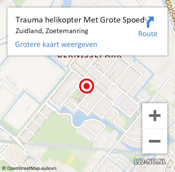 Locatie op kaart van de 112 melding: Trauma helikopter Met Grote Spoed Naar Zuidland, Zoetemanring op 15 april 2024 14:30