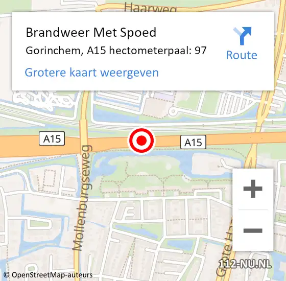 Locatie op kaart van de 112 melding: Brandweer Met Spoed Naar Gorinchem, A15 hectometerpaal: 97 op 15 april 2024 14:41