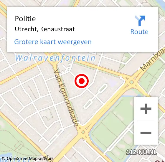 Locatie op kaart van de 112 melding: Politie Utrecht, Kenaustraat op 15 april 2024 14:52