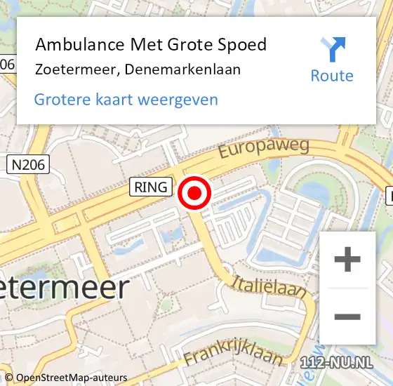 Locatie op kaart van de 112 melding: Ambulance Met Grote Spoed Naar Zoetermeer, Denemarkenlaan op 15 april 2024 14:53