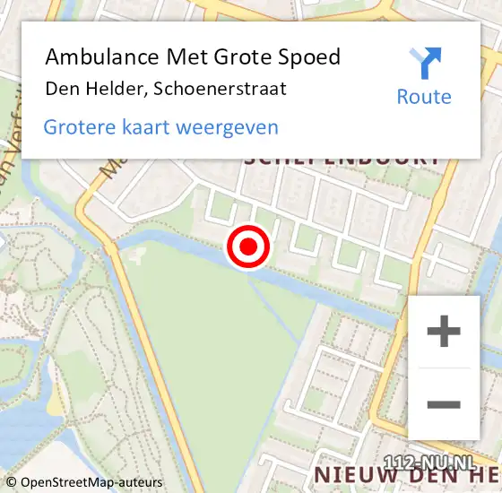 Locatie op kaart van de 112 melding: Ambulance Met Grote Spoed Naar Den Helder, Schoenerstraat op 15 april 2024 15:03