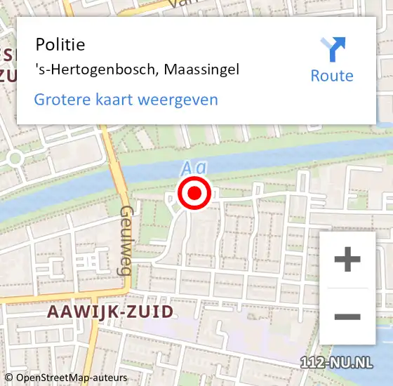 Locatie op kaart van de 112 melding: Politie 's-Hertogenbosch, Maassingel op 15 april 2024 15:07