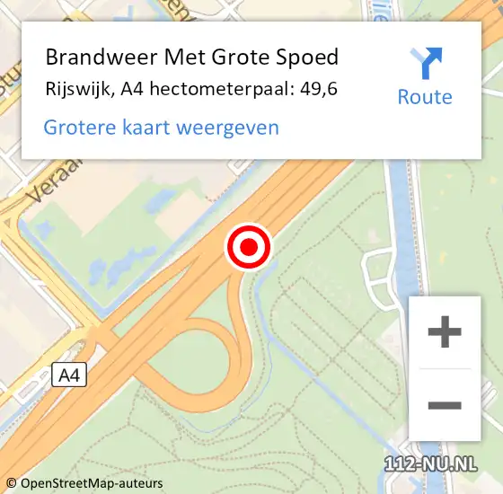 Locatie op kaart van de 112 melding: Brandweer Met Grote Spoed Naar Rijswijk, A4 hectometerpaal: 49,6 op 15 april 2024 15:14