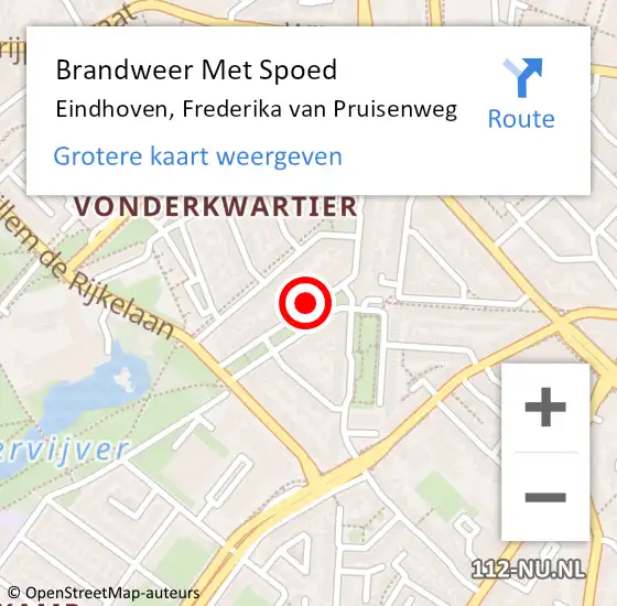 Locatie op kaart van de 112 melding: Brandweer Met Spoed Naar Eindhoven, Frederika van Pruisenweg op 15 april 2024 15:30