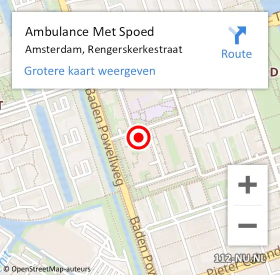 Locatie op kaart van de 112 melding: Ambulance Met Spoed Naar Amsterdam, Rengerskerkestraat op 15 april 2024 15:34