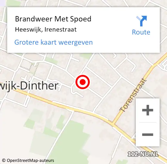 Locatie op kaart van de 112 melding: Brandweer Met Spoed Naar Heeswijk, Irenestraat op 15 april 2024 15:34