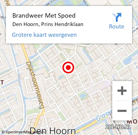 Locatie op kaart van de 112 melding: Brandweer Met Spoed Naar Den Hoorn, Prins Hendriklaan op 15 april 2024 15:36