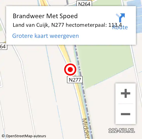 Locatie op kaart van de 112 melding: Brandweer Met Spoed Naar Land van Cuijk, N277 hectometerpaal: 113,4 op 15 april 2024 15:42